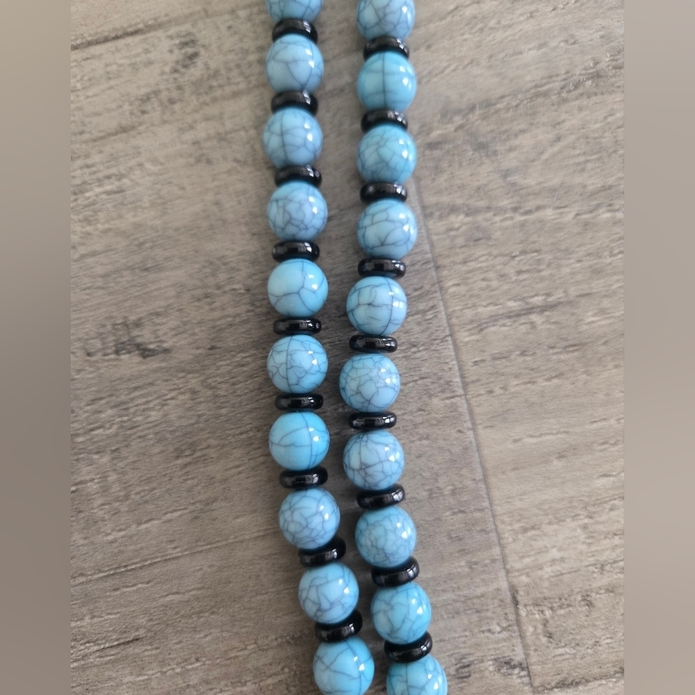 Ox Cow Skull Dangle Feathers Necklace Silver Blue/Black Beads Western Cowgirl - Picture 6 of 7